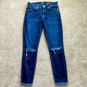 7 For All Mankind Ankle Gwenevere Dark Distressed Jeans Raw Hem Size 26